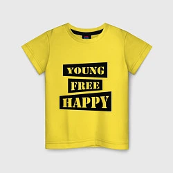 Футболка хлопковая детская Young free happy, цвет: желтый