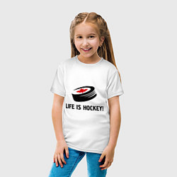 Футболка хлопковая детская Life is hockey!, цвет: белый — фото 2