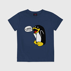 Футболка хлопковая детская Пингвин: Linux, цвет: тёмно-синий