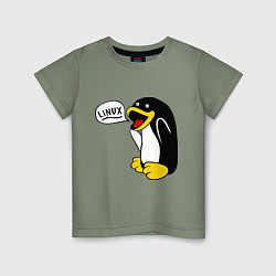 Футболка хлопковая детская Пингвин: Linux, цвет: авокадо