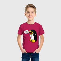 Футболка хлопковая детская Пингвин: Linux, цвет: маджента — фото 2