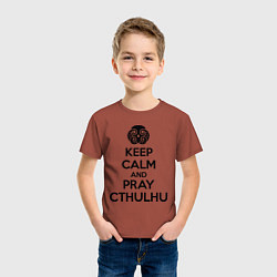 Футболка хлопковая детская Keep Calm & Pray Cthulhu, цвет: кирпичный — фото 2