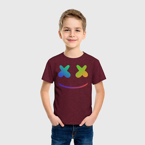 Детская футболка Marshmello: Rainbow Face / Меланж-бордовый – фото 3