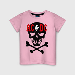 Футболка хлопковая детская AC/DC Skull цвета светло-розовый — фото 1