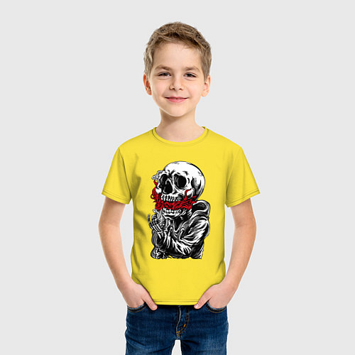 Детская футболка Череп, пламя, дым / Желтый – фото 3