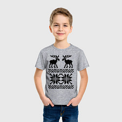 Футболка хлопковая детская Узор с оленями, цвет: меланж — фото 2