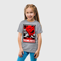 Футболка хлопковая детская Cyberpunk 2077: Samurai Poster, цвет: меланж — фото 2