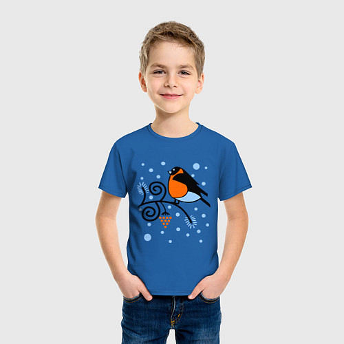 Детская футболка Снегирь на ветке рябины / Синий – фото 3