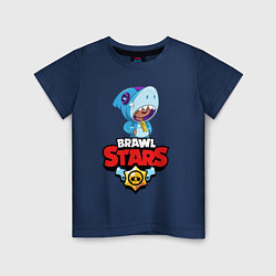 Футболка хлопковая детская BRAWL STARS LEON SHARK, цвет: тёмно-синий