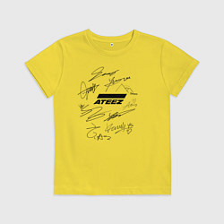 Футболка хлопковая детская Ateez автографы, цвет: желтый