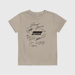 Футболка хлопковая детская Ateez автографы, цвет: миндальный