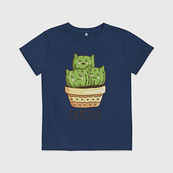 Футболка хлопковая детская Кактус Котики, цвет: тёмно-синий