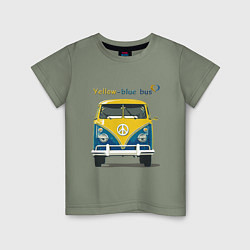 Футболка хлопковая детская Я люблю вас Yellow-blue bus, цвет: авокадо
