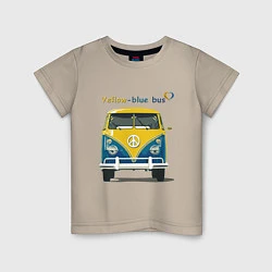 Футболка хлопковая детская Я люблю вас Yellow-blue bus, цвет: миндальный