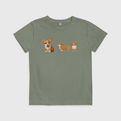 Футболка хлопковая детская Корги, цвет: авокадо