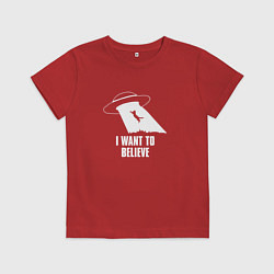Футболка хлопковая детская I want to believe кот, цвет: красный