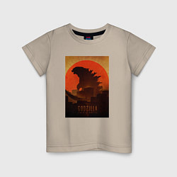 Футболка хлопковая детская Godzilla and red sun, цвет: миндальный