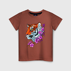 Футболка хлопковая детская Тигр, цвет: кирпичный