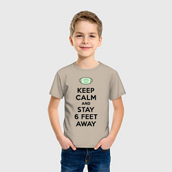 Футболка хлопковая детская Keep Calm and Stay 6 Feet Away, цвет: миндальный — фото 2