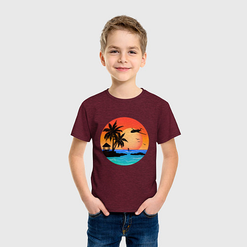 Детская футболка Закат на море / Меланж-бордовый – фото 3
