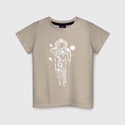 Футболка хлопковая детская Космонавт на велосипеде, цвет: миндальный