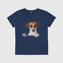 Футболка хлопковая детская Собака, цвет: тёмно-синий