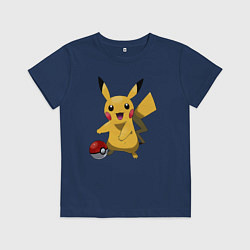 Футболка хлопковая детская Пикачу, цвет: тёмно-синий