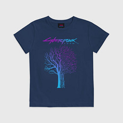 Футболка хлопковая детская ДЕРЕВО CYBERPUNK 2077, цвет: тёмно-синий