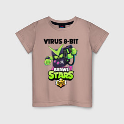 Футболка хлопковая детская BRAWL STARS VIRUS 8-BIT, цвет: пыльно-розовый