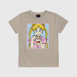 Футболка хлопковая детская Sailor Moon Usagi Tsukino, цвет: миндальный