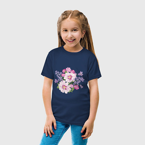 Детская футболка Полевые цветы / Тёмно-синий – фото 4