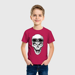 Футболка хлопковая детская Skull and glasses, цвет: маджента — фото 2