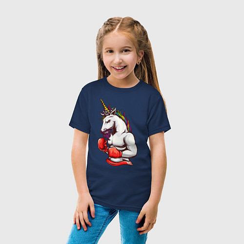 Детская футболка Единорог боксер / Тёмно-синий – фото 4