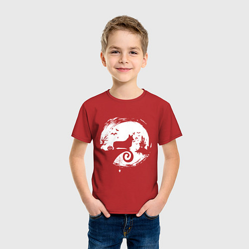 Детская футболка Полнолуние Корги / Красный – фото 3