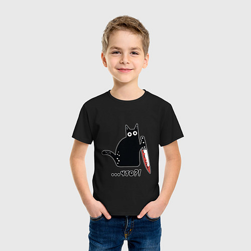 Детская футболка Милый кот / Черный – фото 3