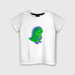 Футболка хлопковая детская Зеленый дракончик-динозаврик, цвет: белый