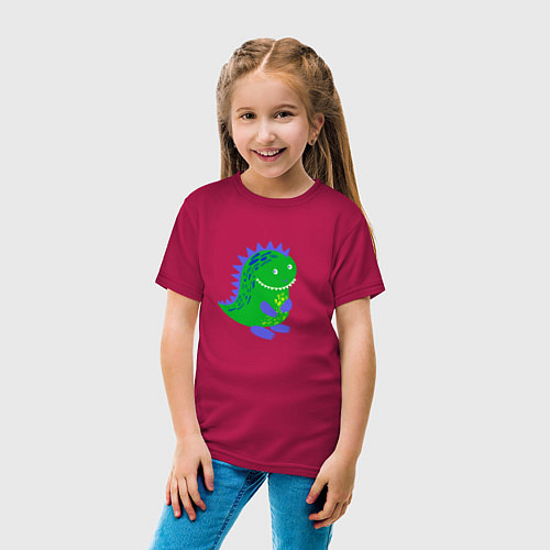 Детская футболка Зеленый дракончик-динозаврик / Маджента – фото 4
