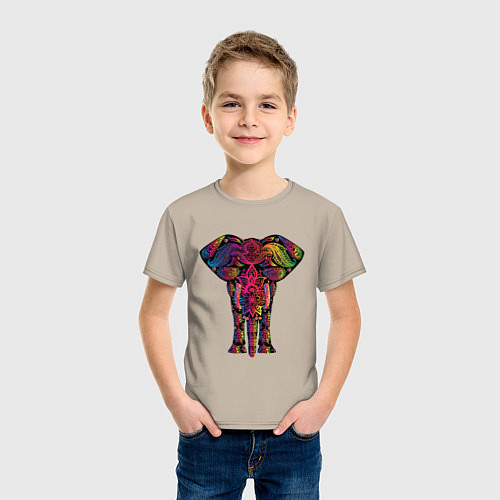 Детская футболка  Слон с орнаментом / Миндальный – фото 3
