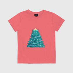 Футболка хлопковая детская Котоёлка, цвет: коралловый