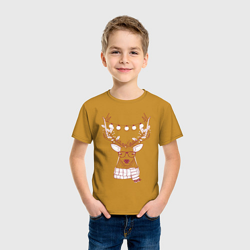 Детская футболка Рождественский олень / Горчичный – фото 3