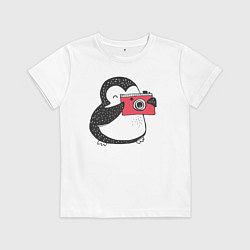 Футболка хлопковая детская Милый пингвин, цвет: белый