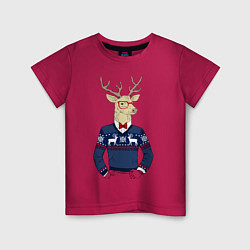 Футболка хлопковая детская Hipster Deer, цвет: маджента