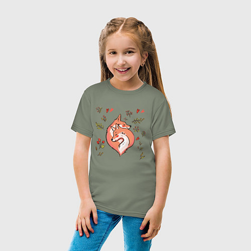 Детская футболка Влюблённые лисички акварелью / Авокадо – фото 4