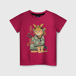 Футболка хлопковая детская Кот Самурай, цвет: маджента