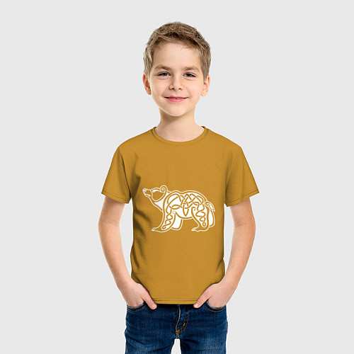 Детская футболка Скандинавский медведь белый / Горчичный – фото 3