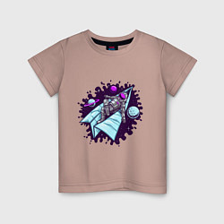 Футболка хлопковая детская Астронавт на самолетике, цвет: пыльно-розовый