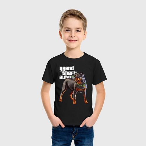 Детская футболка ЧОП - ротвейлер из GTA 5 / Черный – фото 3