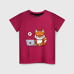 Футболка хлопковая детская Cute fox and laptop, цвет: маджента