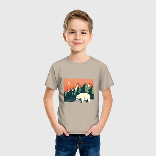 Детская футболка Белый медведь пейзаж с горами / Миндальный – фото 3
