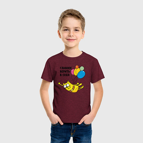 Детская футболка Летающий кот / Меланж-бордовый – фото 3